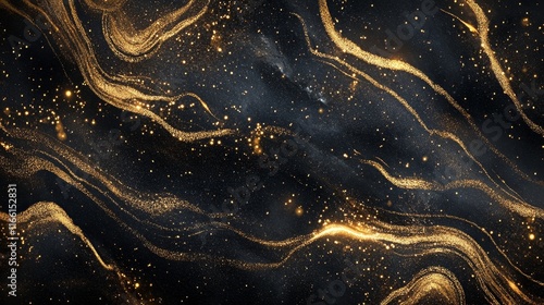 Abstract glowing gold vertical lighting lines on dark background with lighting effect and sparkle with copy space for text. Luxury design style. Vector illustration