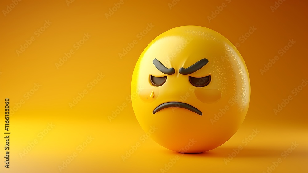 Fototapeta premium 3D yellow emoji with bored expression, half-closed eyes, yellow gradient background