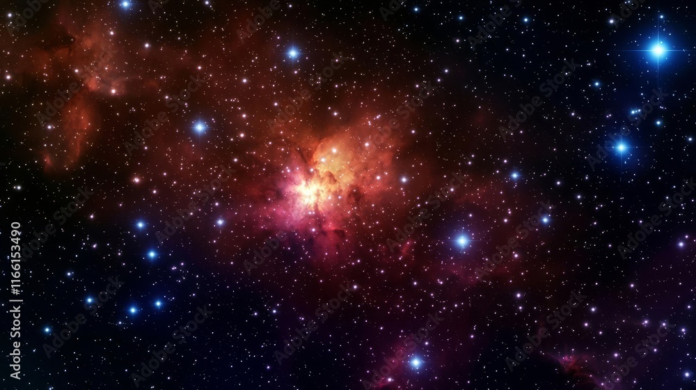 Naklejka premium Skies nebula stars dimension concept. Vibrant cosmic scene with colorful nebula and bright stars.