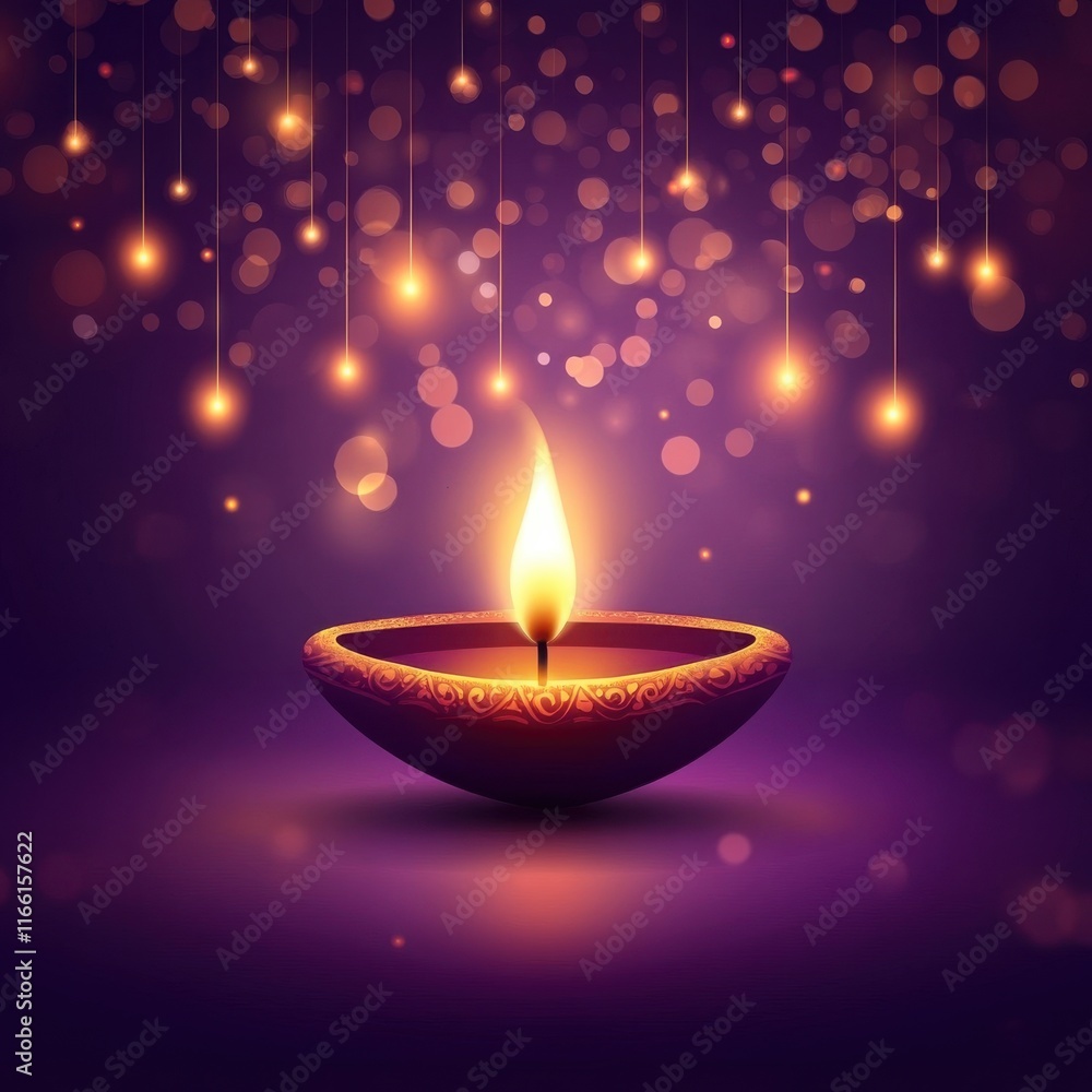 Elegant Diya Lamp Glowing in the Dark with Beautiful Bokeh Lights for Festivals and Celebrations, Symbolizing Hope and Prosperity in a Spiritual Atmosphere Elegant Diya Lamp Glowing in the Dark with Beautiful Bokeh Lights for Festivals and Celebrations, Symbolizing Hope and Prosperity in a Spiritual Atmosphere