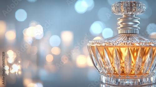 Diamondencrusted perfume bottle, luxurious fragrance for unforgettable moments photo