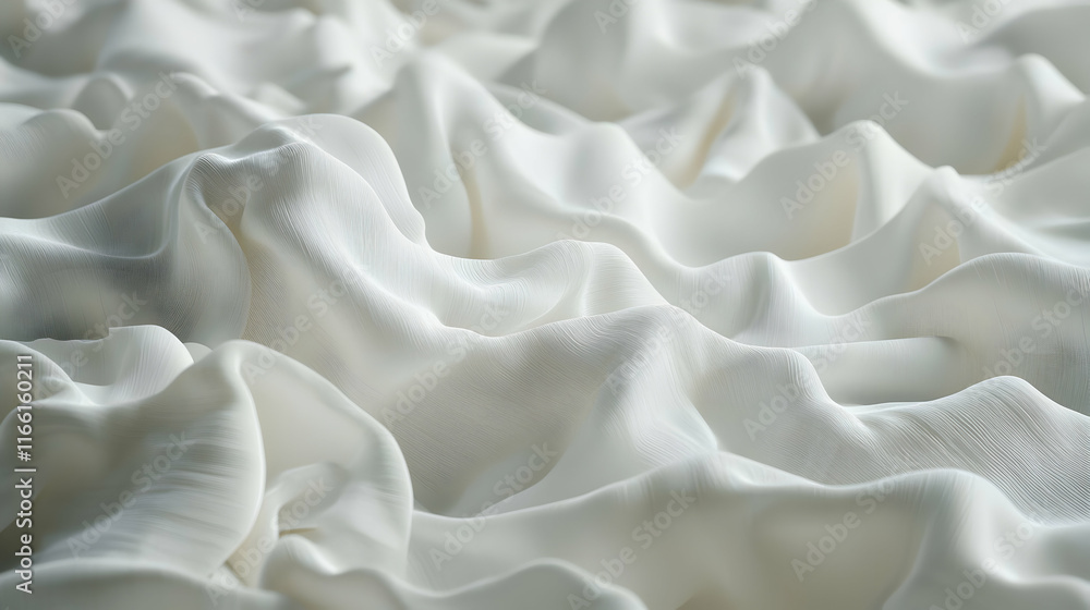 Obraz premium Luxurious off-white silk fabric draped elegantly, showcasing its soft texture and subtle sheen. Perfect for fashion, design, or textile backgrounds.