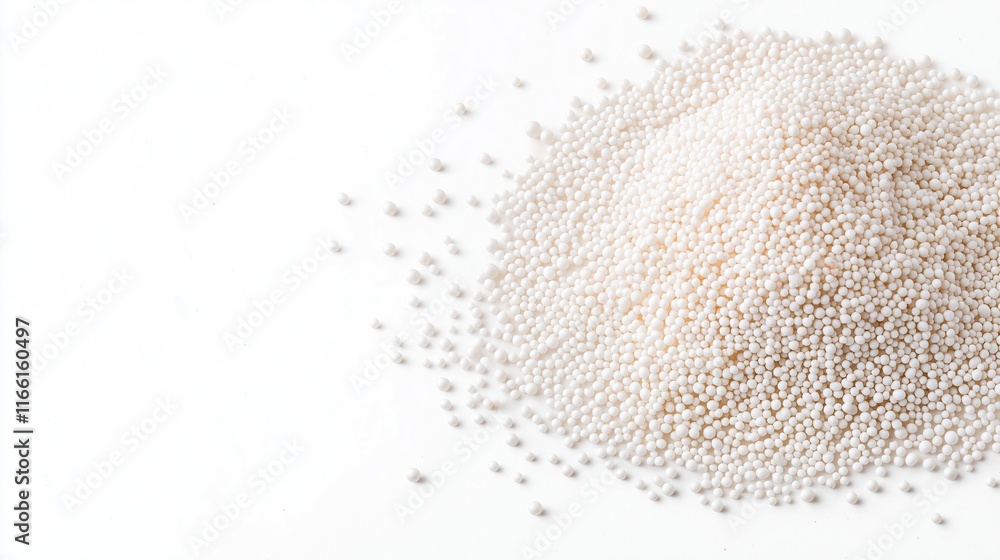 Pile of white sago pearls on white background. Raw food ingredient. Closeup view. Asian cuisine. Natural food. Food ingredient for cooking. Crystal clear structure. Food textures. Dessert ingredient. Pile of white sago pearls on white background. Raw food ingredient. Closeup view. Asian cuisine. Natural food. Food ingredient for cooking. Crystal clear structure. Food textures. Dessert ingredient.