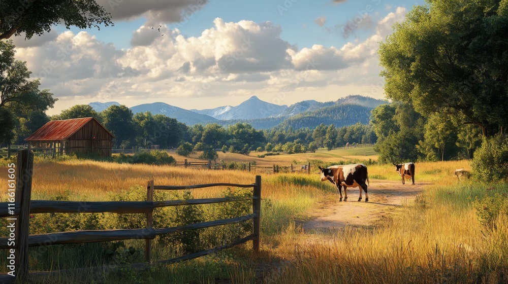 Fototapeta premium Scenic Farming Landscape with Natural Lighting