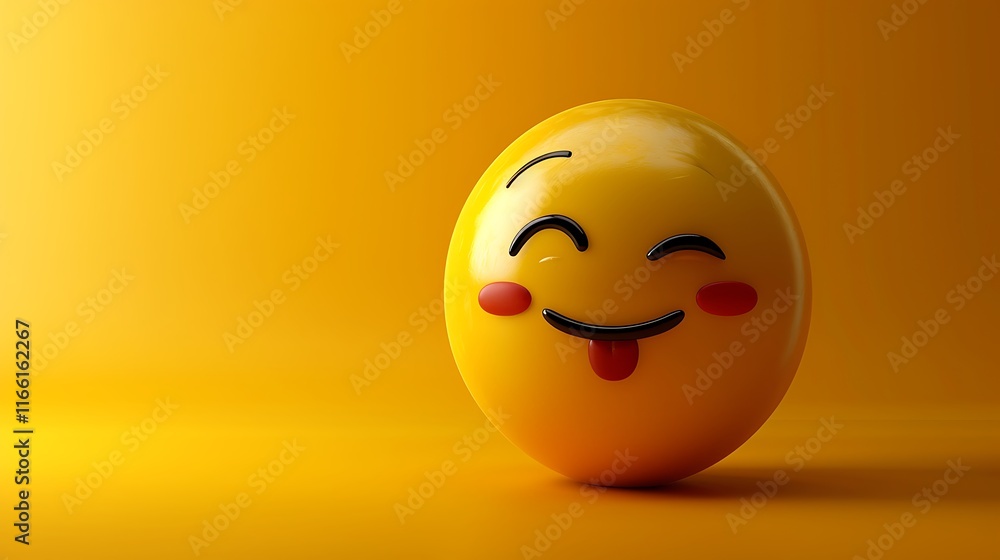 Fototapeta premium 3D yellow emoji with winking face, one eye closed, yellow gradient background