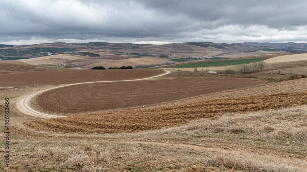 Obraz premium Serene Overcast Landscape with Open Fields