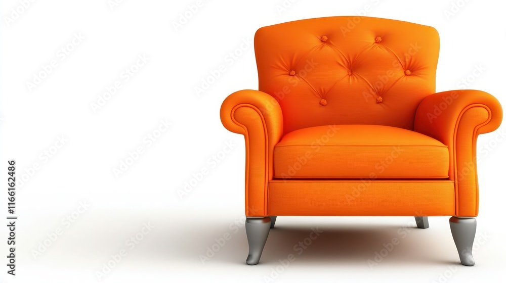 Vibrant orange chair with decorative button accents, modern comfort and stylish design for home or office Vibrant orange chair with decorative button accents, modern comfort and stylish design for home or office