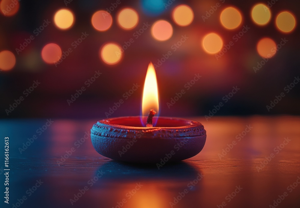 Glowing Candle in an Elegant Setting with Beautiful Bokeh Lights in the Background, Perfect for Celebrations or Relaxing Ambiance Glowing Candle in an Elegant Setting with Beautiful Bokeh Lights in the Background, Perfect for Celebrations or Relaxing Ambiance