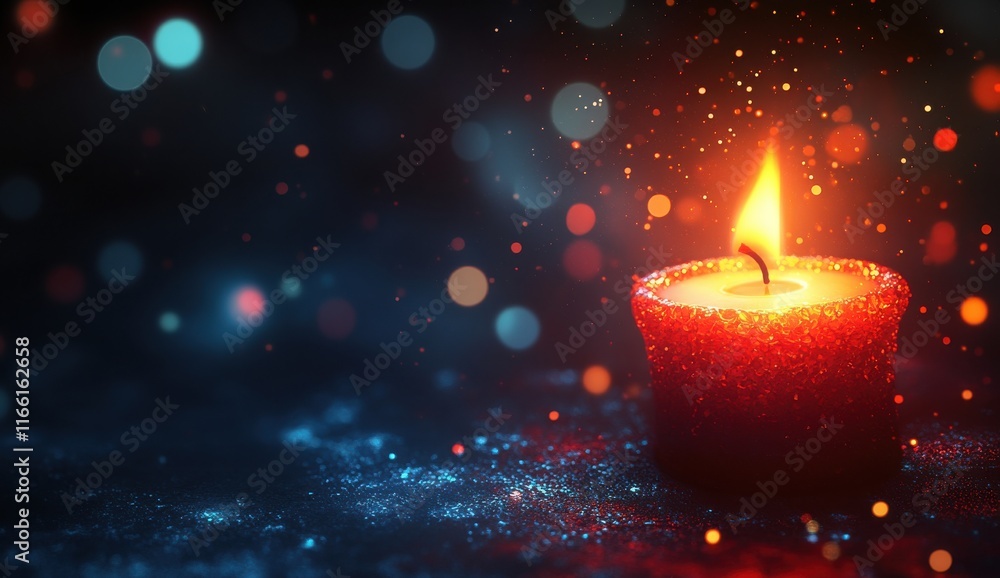 Glowing Candle Surrounded by Soft Bokeh Lights Creating a Warm and Cozy Atmosphere for Relaxation and Reflection in a Dimly Lit Setting Glowing Candle Surrounded by Soft Bokeh Lights Creating a Warm and Cozy Atmosphere for Relaxation and Reflection in a Dimly Lit Setting