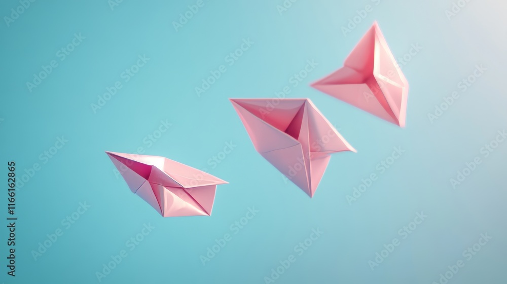 Pink Origami Paper Planes Soaring Against a Bright Blue Sky Create a Whimsical and Joyful Atmosphere in This Inspiring Artistic Display Pink Origami Paper Planes Soaring Against a Bright Blue Sky Create a Whimsical and Joyful Atmosphere in This Inspiring Artistic Display