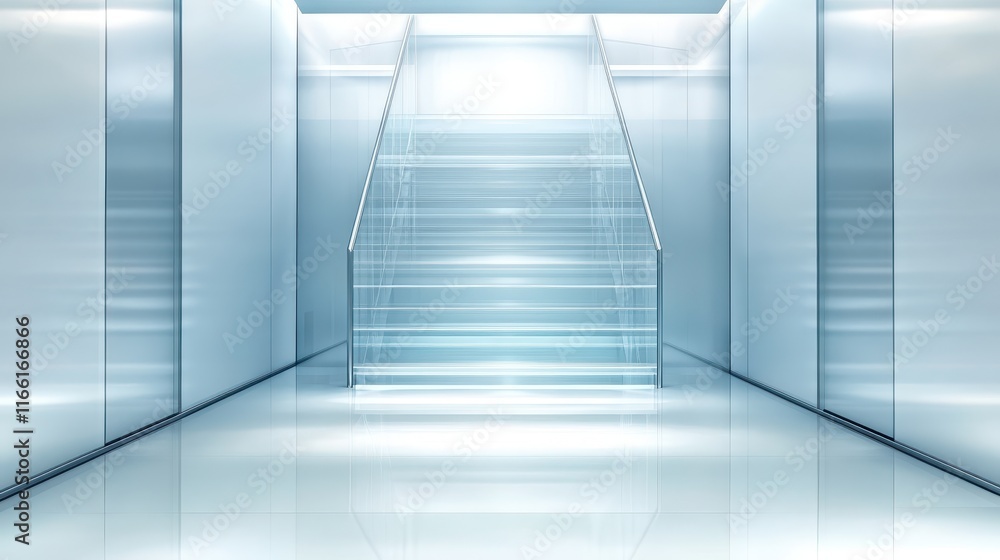 Obraz premium Long corridor with stairs, journey of architectural lines and perspective explore