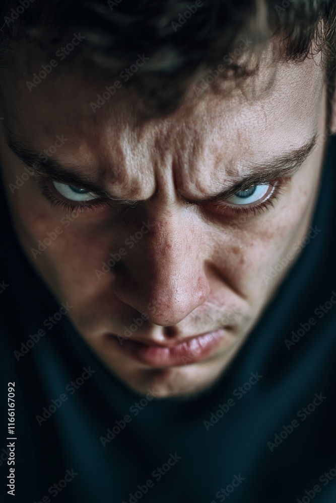 A young man with a fierce gaze, capturing feelings of anger and focus with his intense facial features. A young man with a fierce gaze, capturing feelings of anger and focus with his intense facial features.