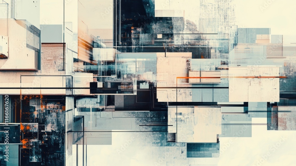 Abstract geometric composition featuring layered shapes and textures in a modern aesthetic. Abstract geometric composition featuring layered shapes and textures in a modern aesthetic.