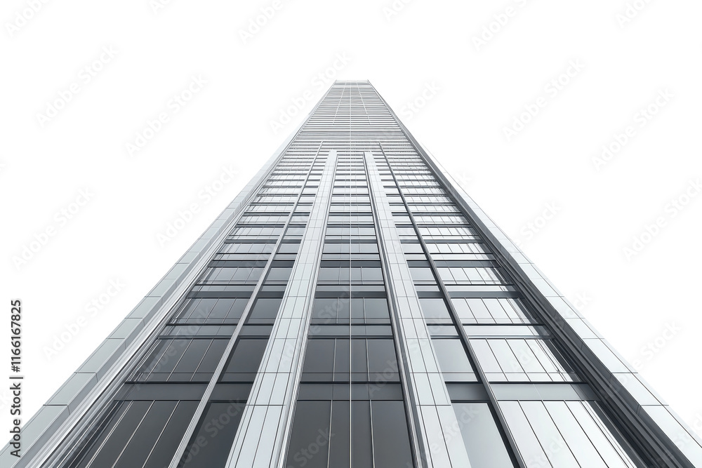 Tall modern skyscraper viewed from below showcasing sleek glass and steel design Tall modern skyscraper viewed from below showcasing sleek glass and steel design