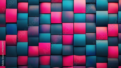 Modern Abstract Geometric Pattern with Pink and Turquoise 3D Blocks Creative Background