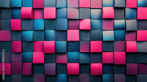 Modern Abstract Geometric Pattern with Pink and Turquoise 3D Blocks Creative Background