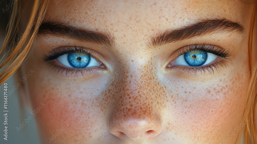 Close-up portrait of a woman with piercing blue eyes Close-up portrait of a woman with piercing blue eyes