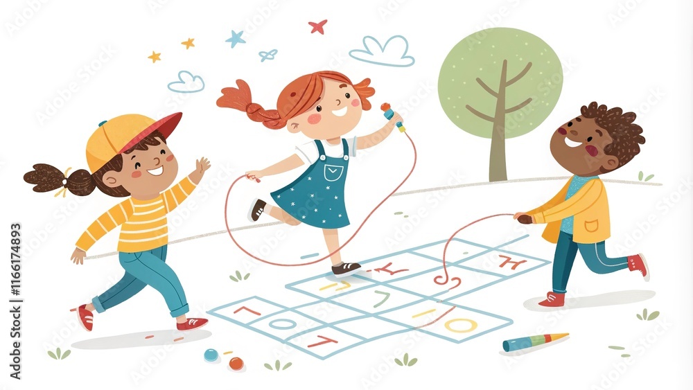 Children of different races are having fun playing on the playground Children of different races are having fun playing on the playground