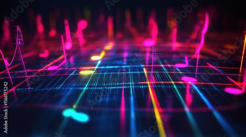 Wallpaper Mural Digital sound waves represented in vibrant colors and patterns create a mesmerizing 3D visualization of music. Generative AI Torontodigital.ca