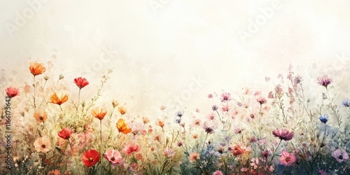 Vibrant Watercolor Painting of Blooming Wildflowers photo