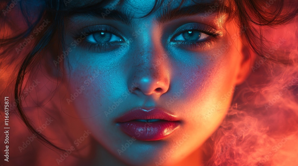 Portrait of a woman with glowing effects and intense gaze Portrait of a woman with glowing effects and intense gaze