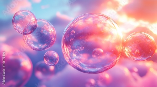 Wallpaper Mural Translucent bubbles reflecting light in a pink backdrop Torontodigital.ca