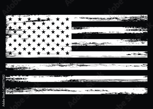 USA Distressed Flag Design. White American Grunge Flag Design, Distressed US symbol, United States flag Vector Illustration for Celebration Holiday 4 of July.