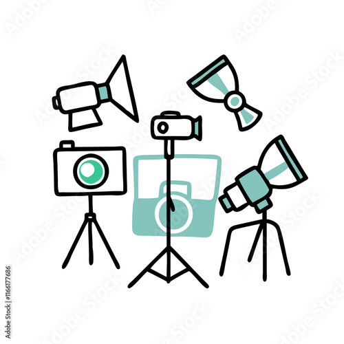 Simple illustration of cameras and studio equipment