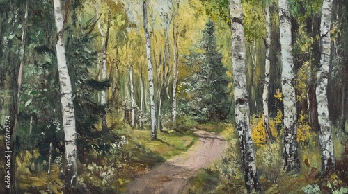 Beautiful Forest Pathway Surrounded by Vibrant Trees During Golden Autumn Season in a Peaceful Natural Setting