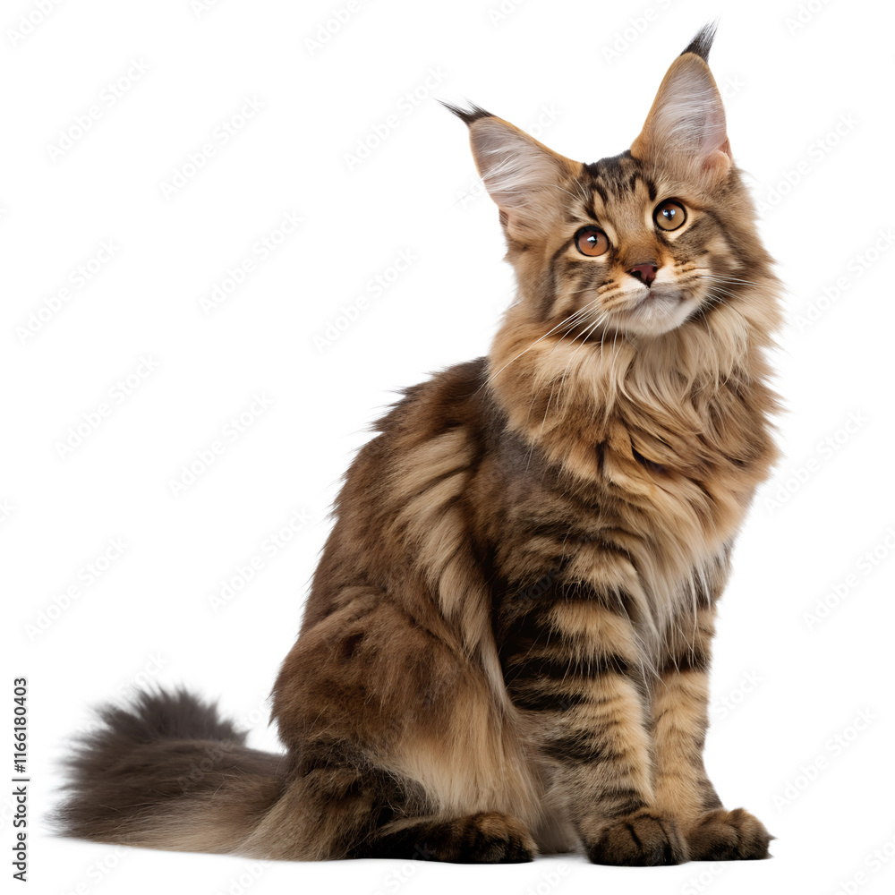 Obraz premium Adorable furry Maine Coon cat isolated on the transparent background