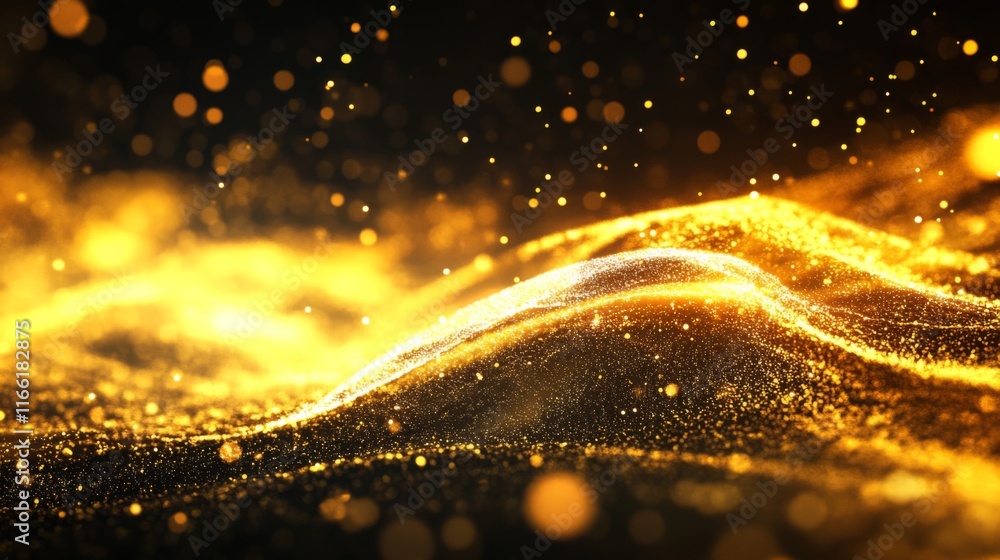 Fototapeta premium Golden Wave with Sparkling Lighting and Textures