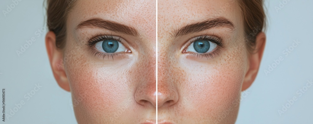 Skin texture improvements after a high-tech facial treatment Skin texture improvements after a high-tech facial treatment