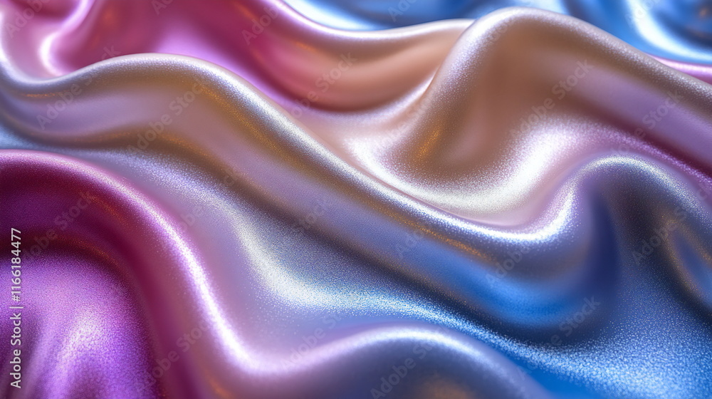 Obraz premium Colorful satin fabric draped gracefully in soft waves, creating a serene and elegant texture in pastel hues