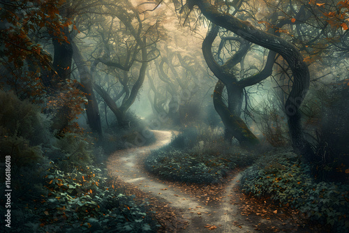 The Enigmatic Path of Fate in an Ancient Forest photo