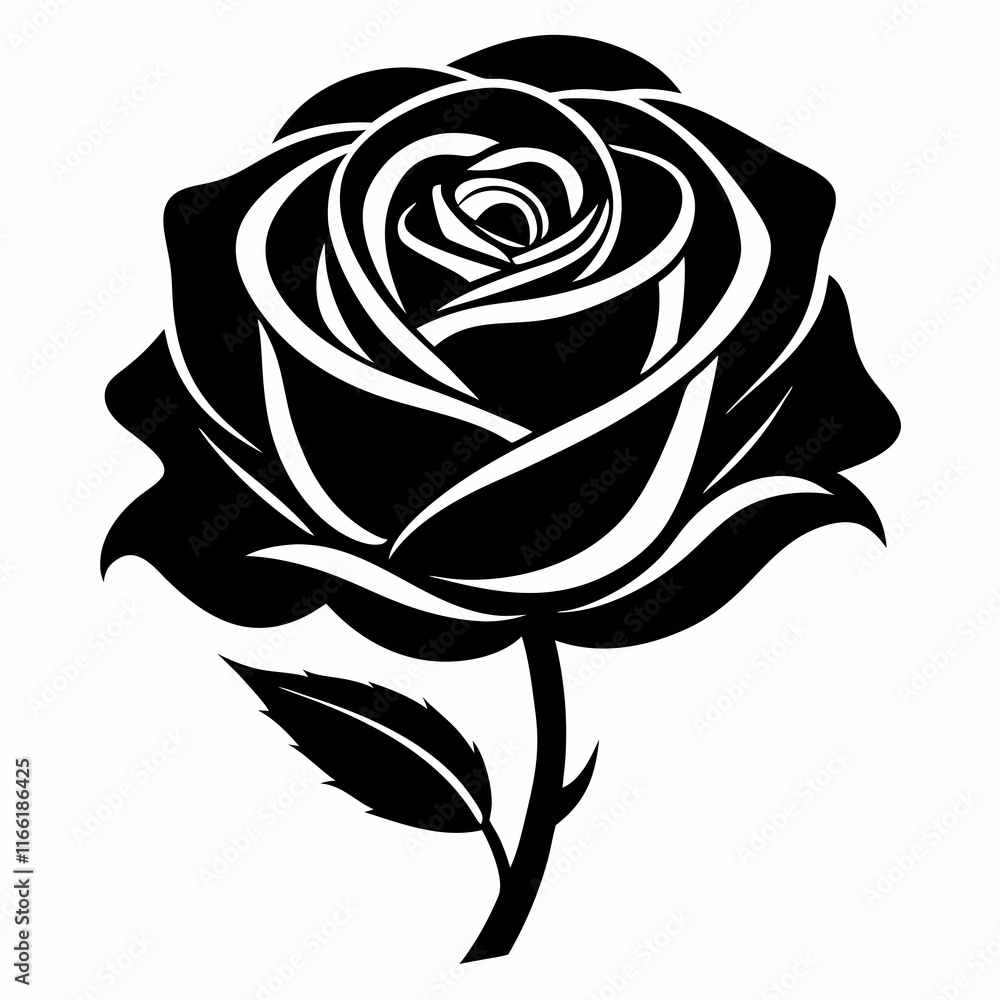 Rose Silhouette on White Canvas Rose Silhouette on White Canvas