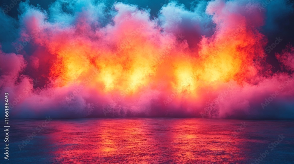 Vivid sunset reflected in colorful clouds over water Vivid sunset reflected in colorful clouds over water