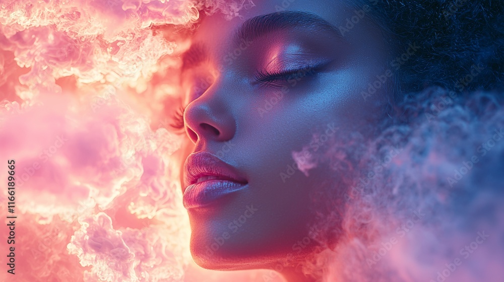 Profile of a woman in colorful swirling smoke Profile of a woman in colorful swirling smoke