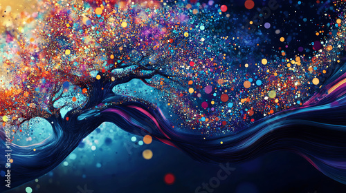 The tree of particles. Tree wind tears of small circles and dots. vector illustration