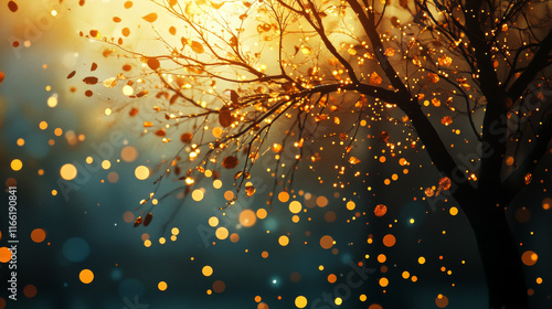 The tree of particles. Tree wind tears of small circles and dots. vector illustration