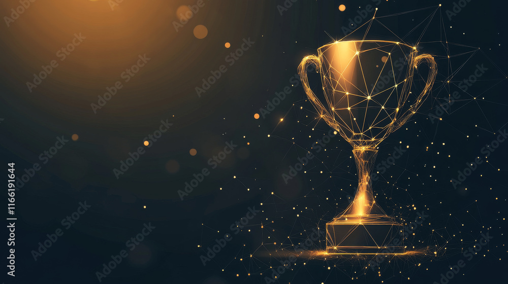 Fototapeta premium The award consists of points, lines and triangles. The polygon shape in the form of a silhouette awards on a dark background. Vector illustration