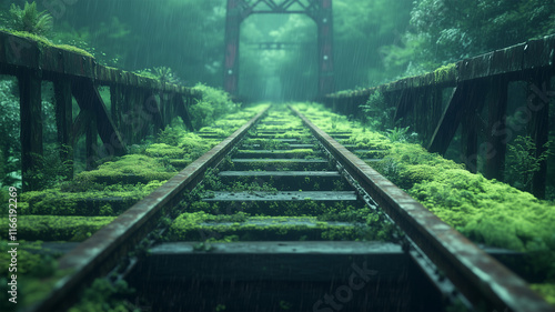 雨上がりに苔むした廃線跡、ローファイフィルムが醸す郷愁の風景 photo