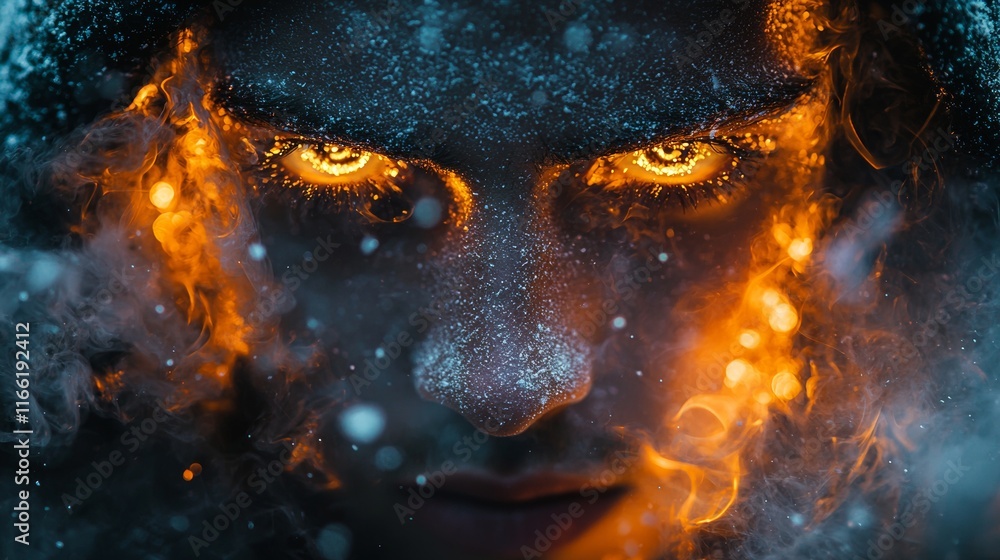 Abstract fiery face with glowing orange accents Abstract fiery face with glowing orange accents