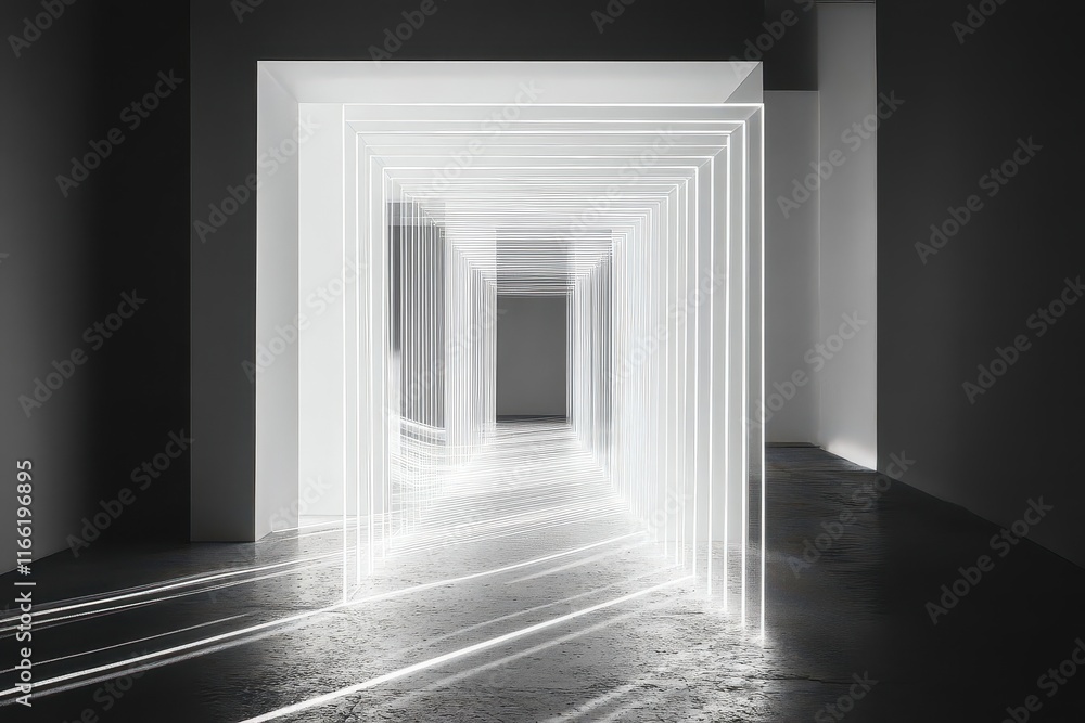 Obraz premium knowledge transfer visualization through geometric light paths in minimal space