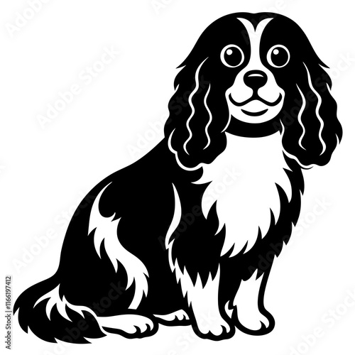  cavalier king charles spaniel Dog black silhouette vector, Simple silhouette Design vector icon with white background
