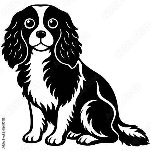  cavalier king charles spaniel Dog black silhouette vector, Simple silhouette Design vector icon with white background