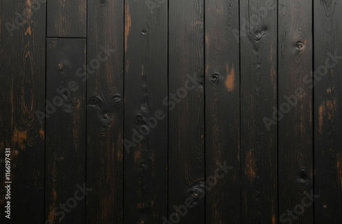 Rich, old, dark ebony wood planks with a smooth, matte finish and faint black and brown streaks, wood material texture