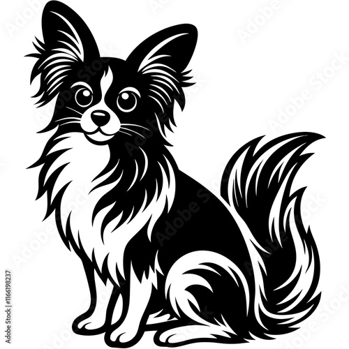 papillon dog Dog black silhouette vector, Simple silhouette Design vector icon with white background