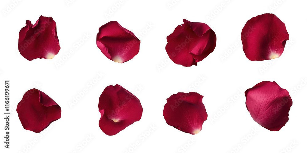 Fototapeta premium Set of red rose flowers petals isolated on transparent background