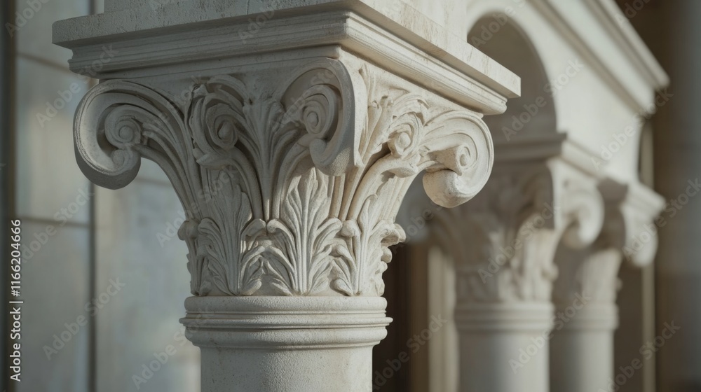 Fototapeta premium Elegant Carved Stone Columns with Soft Lighting