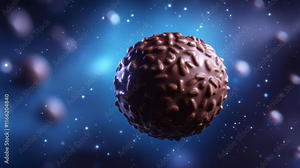 Chocolate planet in outer space. Vector cartoon funny art of sweet food planet, sphere with chocolate candy texture in cosmos. Illustration for gui of fantasy game about tasty galaxy world Chocolate planet in outer space. Vector cartoon funny art of sweet food planet, sphere with chocolate candy texture in cosmos. Illustration for gui of fantasy game about tasty galaxy world